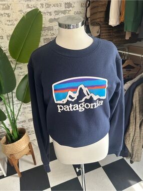 Patagonia Navy Crewneck with Multicolor Mountain Logo